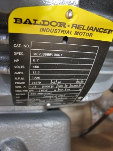 MOTOR, ELECTRIC TYPE, 8.7 HORSEPOWER, 460VAC ELEC RATING, 1725 RPM, INSULATION CLASS F, 215TD FRAME, 12.3 AMPS, TEFC, CAST IRON FRAME ENCLOSURE, CONTINUOUS DUTY, 1.15 SERVICE FACTOR, 1-3/8" SHAFT. DYNAMIC SOLUTIONS DRAWING SON43300540 REV H. SEE ATTACHMENT IN SERVICE FOR OBJECTS FOR: 1/8" THICK NEOPRENE GASKETS - JUNCTION BOX TO FRAME, JUNCTION BOX CENTER. ADD A NEOPRENE SLINGER A, PART # SON43300540 (MOD 1) (W-44) LOADING & HANDLING FEE $15-